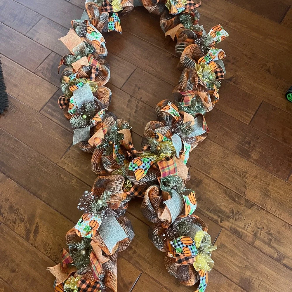 Fall Thanksgiving Autumn 9’ Fireplace Door GARLAND Pumpkin MATCH WREATH AVAIL